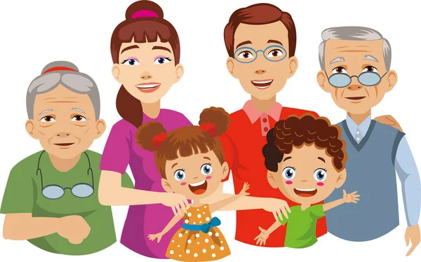 Eltern Großeltern Und Ihre Kinder Familienfoto — Stockvektor