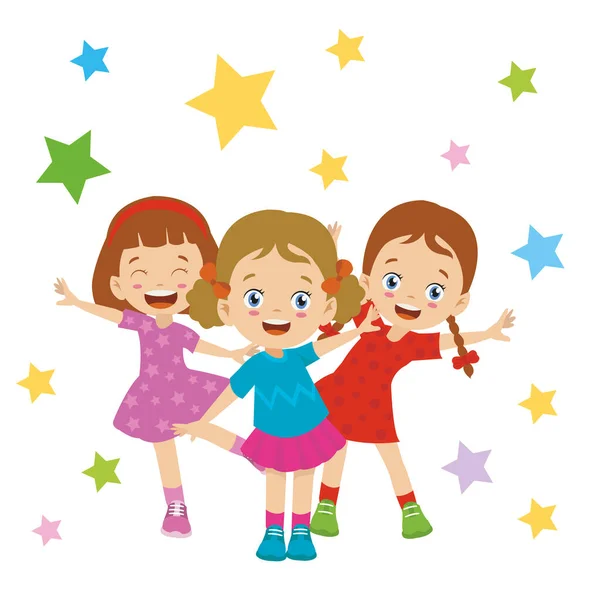 Enfants Heureux Alignés Avec Des Étoiles — Image vectorielle