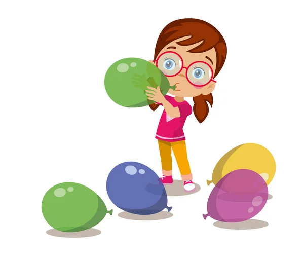Cute Girl Dziecko Bawiące Się Balonami — Wektor stockowy