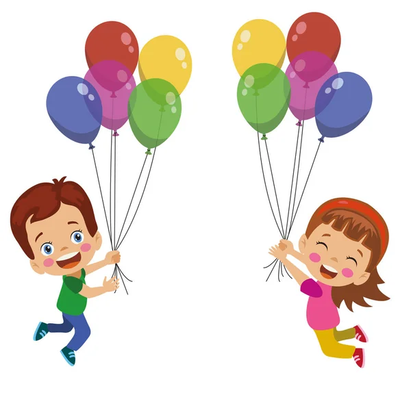 Glückliche Kinder Fliegen Mit Luftballons — Stockvektor