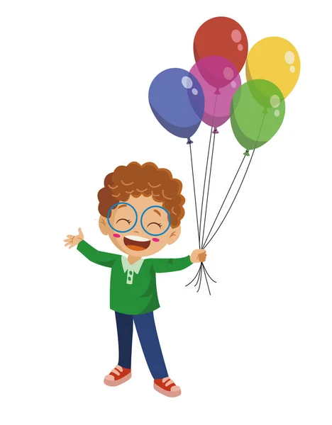 Niedlicher Glücklicher Junge Mit Luftballon — Stockvektor