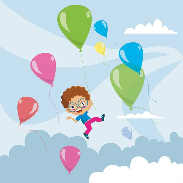 Junge Fliegt Mit Luftballons Den Himmel — Stockvektor