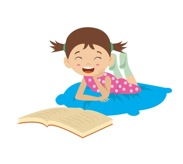 Χαριτωμένο Κορίτσι Διαβάζει Ένα Βιβλίο Ευχαρίστηση — Διανυσματικό Αρχείο