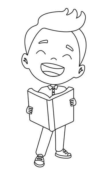 Lindo Niño Leyendo Libro Para Colorear Libro — Vector de stock