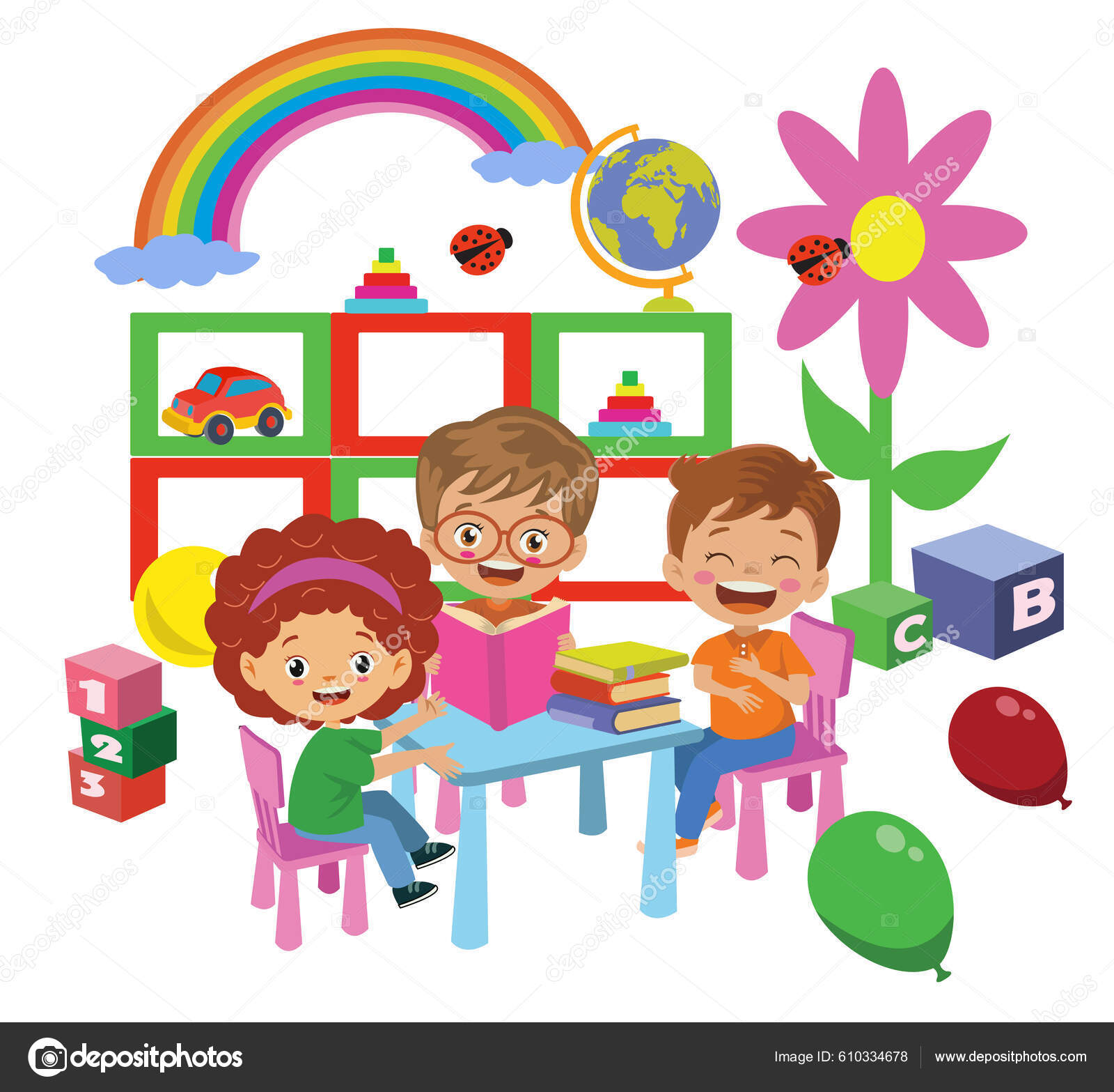 Niño Dibujos Animados Alegre Niño Infancia Niños Aula Lindo Lindo Vector de  stock #610334678 de ©Veyselcelikdemir