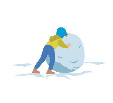 Çocuk kardan adam yapmaya hazırlanıyor.