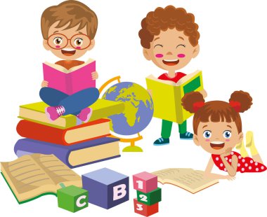 Çocuklar okulda dünya haritası eğitimi görüyorlar.