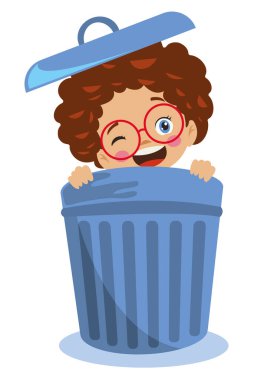 Kafasını kutudan çıkaran sevimli bir çocuk.