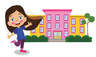 Okulunu gösteren çalışkan, tatlı bir kız öğrenci.