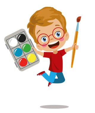 Sulu boya tutan yakışıklı ressam çocuk.