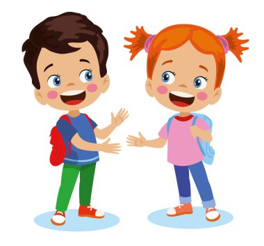 Tatlı oğlanlar ve kızlar selamlaşır.