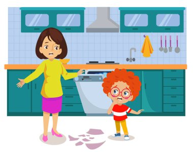 Üzgün çocuk tabağı kırıyor.