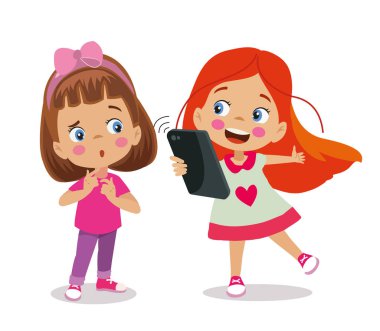 Güzel kızlar telefonla oynuyor.