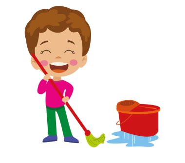 Temizlikçi Çocuk Çizim Çizimi