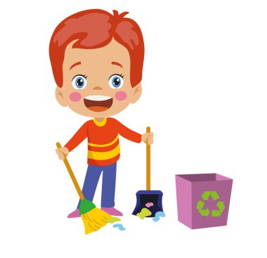 Çocuk çöp toplayıp geri dönüşüm kutusuna atıyordu.