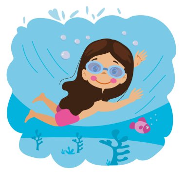 Denizaltının altında yüzen tatlı kız.