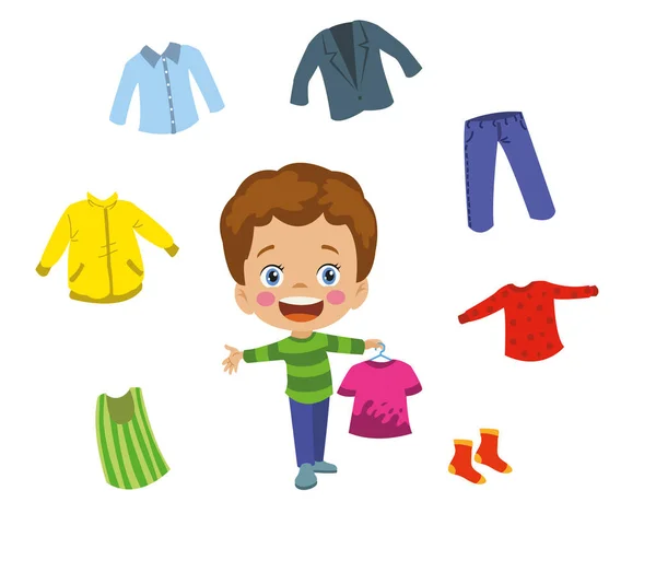 Kleines Kind Und Bunte Kleidung — Stockvektor