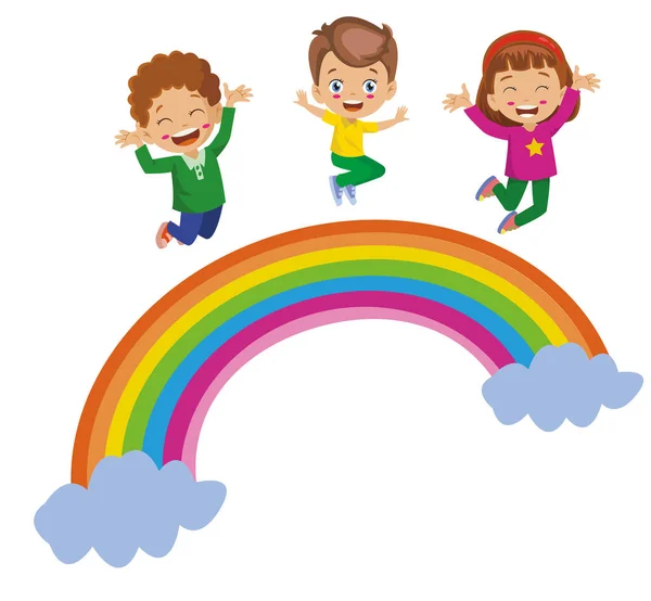 Glückliche Kinder Springen Auf Regenbogenfarben — Stockvektor