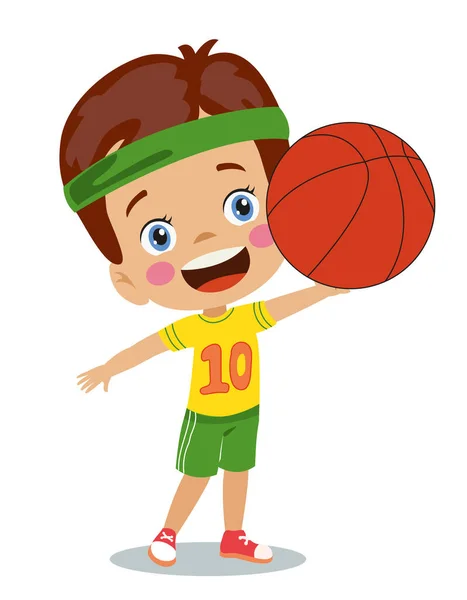 バスケットボールボールとスポーツマンと幸せな男の子 — ストックベクタ