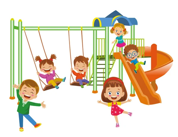 Kinderspielplatz Und Glückliche Kinder Beim Spielen — Stockvektor