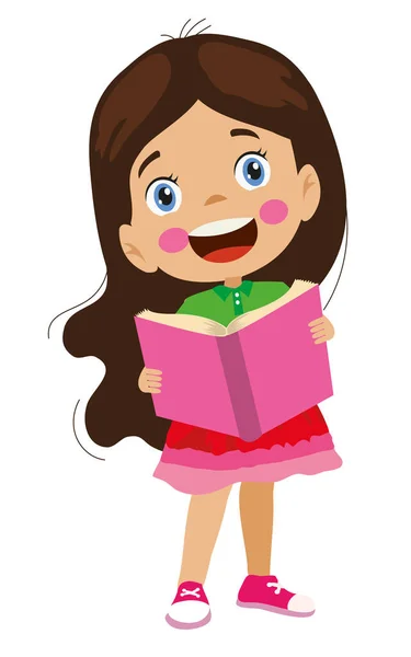 Happy Cute Girl Student Reading Book — Stock Vector