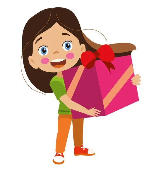 Chica Feliz Llevando Envoltura Regalo — Archivo Imágenes Vectoriales