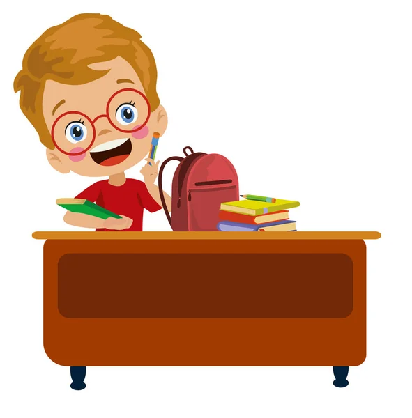 Boy Picking His Bag Books School Classroom — Stock Vector