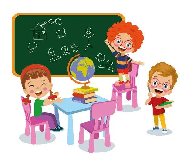 学校の教室でかわいい幸せな小さな子供たち — ストックベクタ