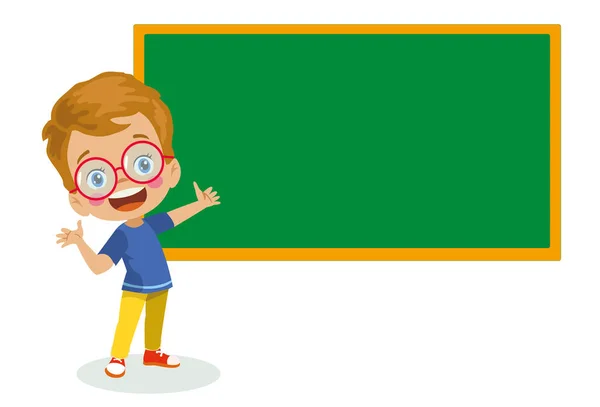 Cute Boy School Classroom Blackboard — Stock Vector