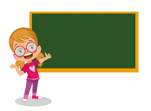 Cute Girl School Classroom Blackboard — Stock Vector