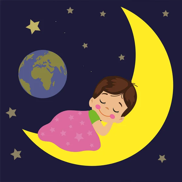 Dziadek Księżyc Słodkie Chłopiec Śpi — Wektor stockowy
