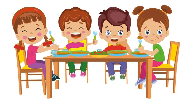 Χαριτωμένα Παιδιά Που Τρώνε Στο Τραπέζι — Διανυσματικό Αρχείο