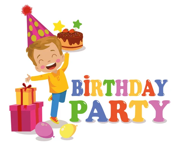 Birthday Party Party Lettering Background Birthday Cake — Stock Vector