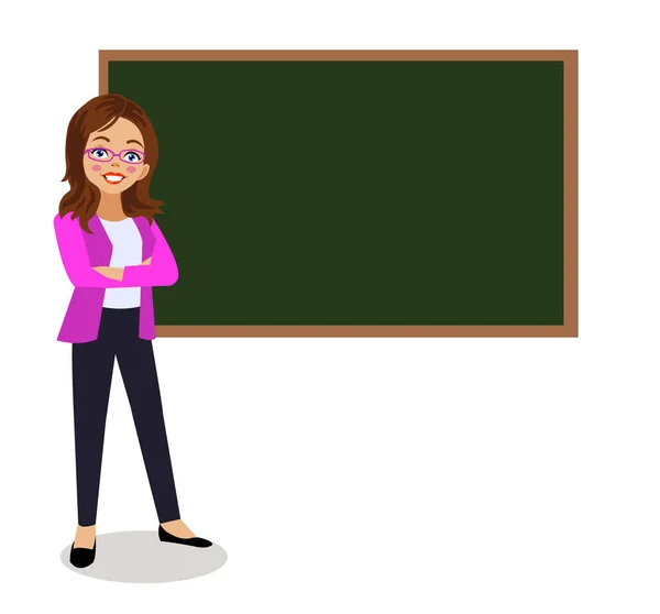 Netter Lehrer Unterrichtet Vor Der Klassenzimmertafel — Stockvektor