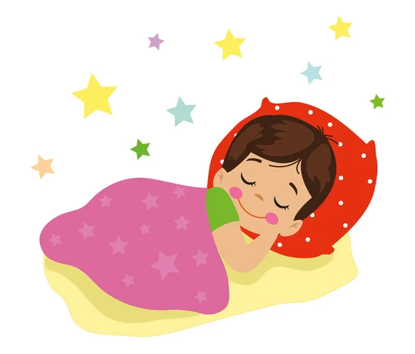 Γλυκό Παιδί Κοιμάται Ξαπλωμένο Στο Κρεβάτι Της — Διανυσματικό Αρχείο