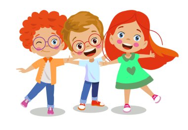Sevimli mutlu arkadaşlar öğrencileri kucaklıyor.