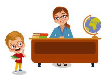 Şirin öğretmen ve öğrenciler ders tahtası önünde ders veriyor.