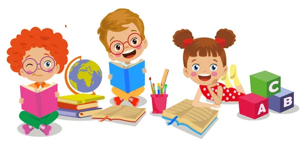 Kinderen Die Wereldkaart Studeren Het Klaslokaal — Stockvector