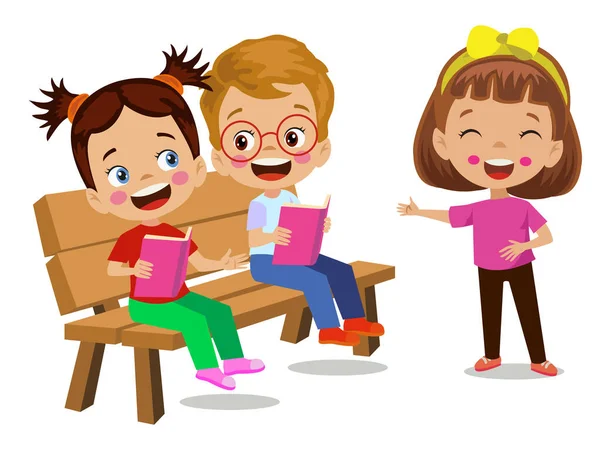 Roztomilé Šťastné Děti Čtení Knihy — Stockový vektor