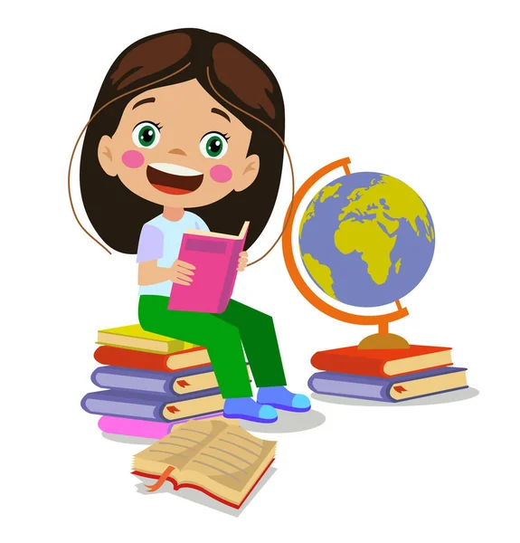 Cute Happy Kids Reading Book — Stock Vector