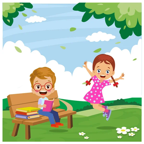 Güzel Mutlu Çocuklar Kitap Okuyor — Stok Vektör