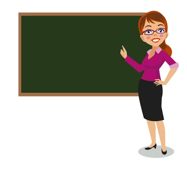 Cute Teacher Teaching Front Classroom Lesson Board — Stock Vector