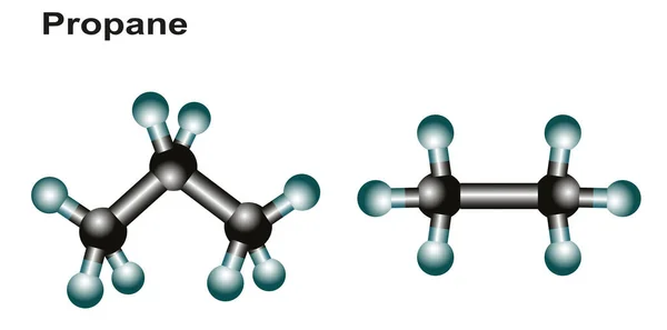 丙烷气体分子模型和物理化学公式 — 图库照片