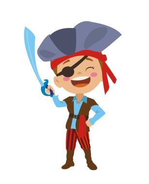 Korsan kostümlü yakışıklı çocuk.