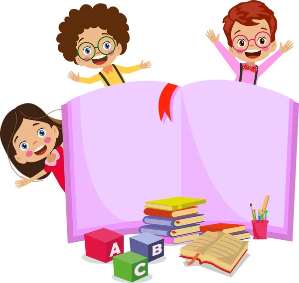 Estudantes Felizes Bonito Ler Livros —  Vetores de Stock