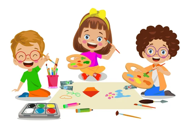 Lindos Niños Pintando Clase — Archivo Imágenes Vectoriales