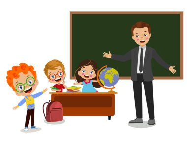 mutlu öğretmen ve öğrencilerin sınıf