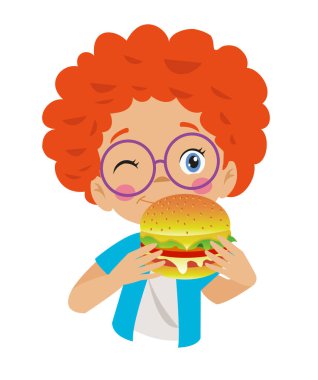 Hamburger yiyen sevimli çocuk.