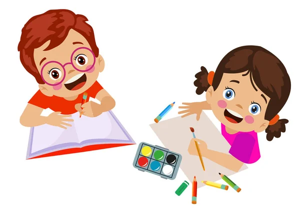 Μελέτη Αγόρια Και Κορίτσια Χαριτωμένα Παιδιά — Διανυσματικό Αρχείο