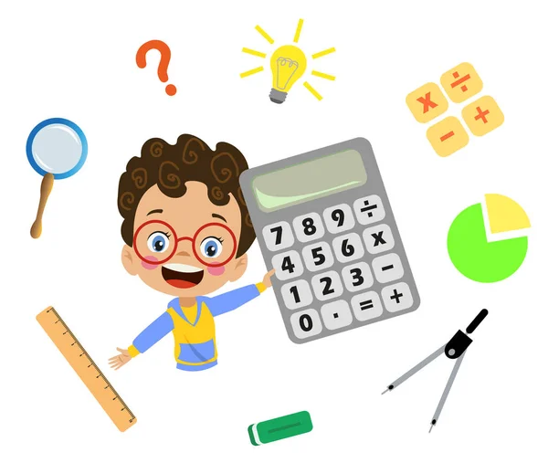 Kalkulator Matematyki Cute Boy — Wektor stockowy